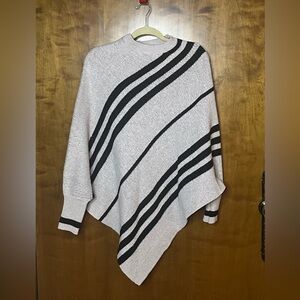 Striped Women's Poncho Sweater - Black and Gray